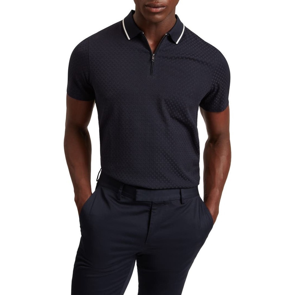 Ted Baker London Cophen Navy Blue T-Stitch Quarter Zip Polo Shirt Mens Size 5 XL